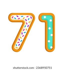 71 number sweet glazed doughnut vector illustration