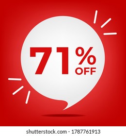 71% off. Banner with seventy-one percent discount. White bubble on a red background vector.