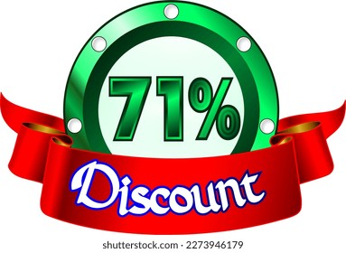 71% off, green disk and red ribbon, vector illustration for wholesale and retail, illustrative art, beautiful illustration, vector. God is good!