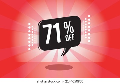 71% off. red banner with seventy one percent discount on a black balloon for mega big sales.
