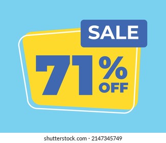 71% fuera de etiqueta setenta y un por ciento de descuento venta carta azul fondo amarillo