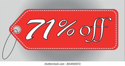 71 percent off red tag. 71 percent discount tag for offers and promotions