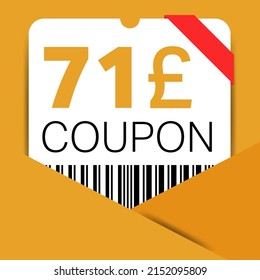 71 Pound Coupon promotion sale for a website, internet ads, social media gift 71 off discount voucher. Big sale and super sale coupon discount. Price Tag Mega Coupon discount vector illustration.