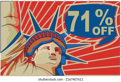 71% seventy-one percent promotion red blue discount statue of liberty 4th july holiday independence day