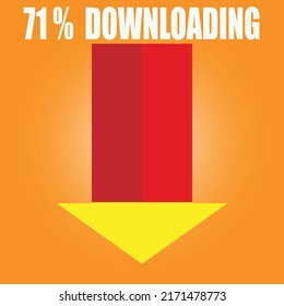 71% sign symbol downloading in 3d illustration arrow red color shape business stamp isolated on yellow background. Vector eps10
