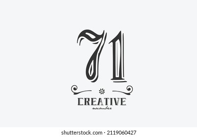 71 vintage number logo icon with black and white color design. Creative template for business and company