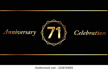 71 Year Anniversary celebration Vector Design with gold hexagonal shape. 71st Anniversary celebration. Gold Luxury Banner of 71 Anniversary celebration.