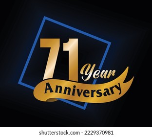 71 Year Anniversary ordinal number Counting vector art illustration in stunning font on gold color on black background