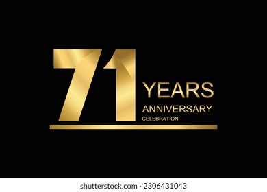 71 year anniversary vector banner template. gold icon isolated on black background.