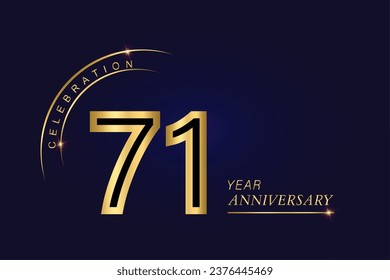 71 year anniversary vector banner template.Dark Blue Golden Royal anniversary Graphics Background.Growing Elegant Shine Spark. Luxury Premium Corporate Abstract Design Template.modern Shape Post.