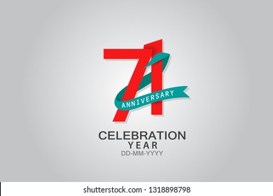 71 years anniversary blue ribbon celebration logotype. anniversary logo with Red text and Spark light white color isolated on black background, vector design for celebration invitation - Vector