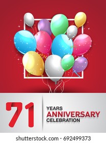 71 years anniversary celebration greeting card. anniversary logo with colorful balloon. Vector design for celebration, party, festival, invitation card, and birthday