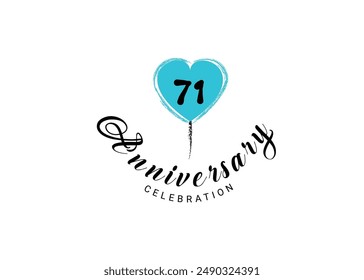 71 Years Anniversary Celebration logo with blue heart vector, 71 number logo design, 71th Birthday Logo, happy Anniversary, Vector Anniversary For Celebration, poster, Invitation Card