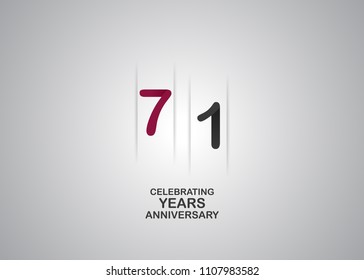 71 years anniversary celebration logotype. anniversary logo with red and black color isolated on white background, vector design for celebration, invitation card, and greeting card