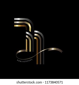 71 years anniversary celebration logotype with line number gold and silver color isolated on black color. vector anniversary for celebration, invitation card, and greeting card