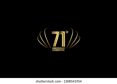 71 years anniversary celebration logotype. anniversary logo with golden and Spark light white color isolated on black background, vector design for celebration, invitation greeting card-Vector