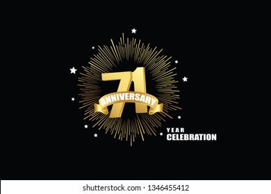 71 years anniversary celebration logotype. anniversary logo with golden isolated on black background, vector design for celebration, invitation greeting card-Vector