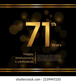 71 years anniversary celebration logotype with gold color, for booklet, leaflet, magazine, brochure poster, banner, web, invitation or greeting card. Vector illustrations.
