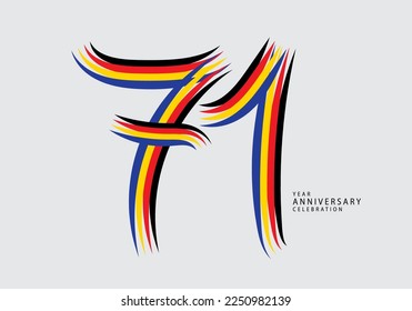 Celebración de 71 años logotipo vector de línea colorida, logotipo de cumpleaños 71, número 71, plantilla de pancarta, elementos de plantilla de diseño vectorial para tarjeta de invitación y afiche. vector de diseño de número