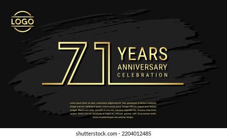 71 years anniversary celebration, anniversary celebration template design with gold color isolated on black brush background. vector template illustration