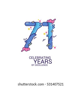71 Years Anniversary Design, Blue Splash Colored Logo Celebration Isolated on White Background