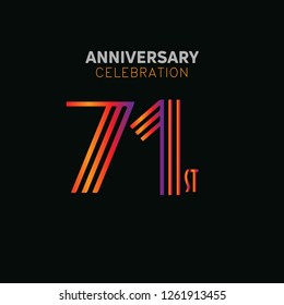 71 years anniversary design template Vector and illustration, collaboration between purple and rainbow with a dark background