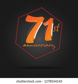 71 years anniversary design template Vector and illustration, orange in collaboration with red and black background, perfect for greeting cards