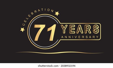 71 years anniversary golden and silver color with circle ring isolated on black background for anniversary celebration event luxury vector