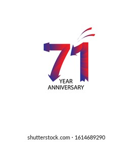 71 years anniversary logo, blue and red colored vector design