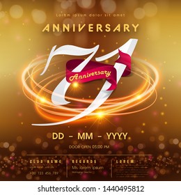 71 years anniversary logo template on golden Abstract futuristic space background. 71st modern technology design celebrating numbers with Hi-tech network digital technology concept design elements.