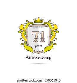 71 Years Anniversary Logo Using Heraldic Theme, Colorful and Isolated on white background