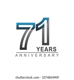 71 years anniversary logotype bold line number with grey and blue color for celebration event isolated on blue background