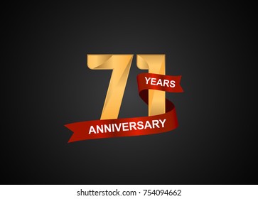 71 years anniversary logotype with elegance gold color and warp red ribbon