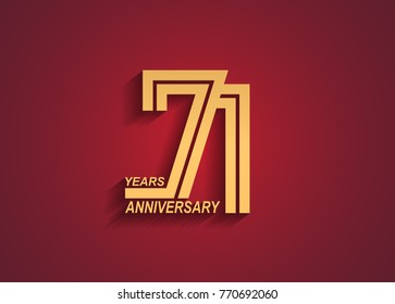 71 years anniversary logotype with linked number golden color isolated on red background for celebration event