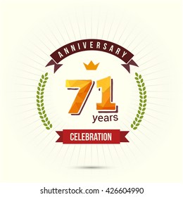 71 Years Anniversary with Low Poly Design and Laurel Ornaments