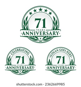 71 years anniversary set. 71st celebration logo collection. Vector and illustration. 