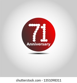 71 years Anniversary with simple bound design. Red bound with shadow. Dots font number. White colour font. My all design can see in my portofolio