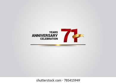 71 Years anniversary using red elegant number isolated on white background, with golden ribbon ca be use as celebration event logo