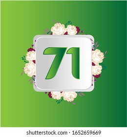 71 Years anniversary. Vector design greeting card with decorative floral for celebration