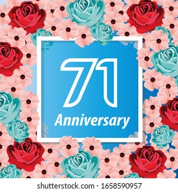 71 Years anniversary. Vector design greeting card with decorative floral for celebration