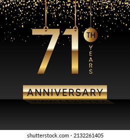71 años de aniversario, diseño vectorial para la celebración del aniversario con color dorado sobre fondo negro, diseño simple y de lujo. plantilla de vector de logotipo