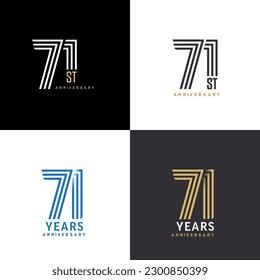 71 years anniversary vector number icon, birthday logo label, black, white and colors with stripe number