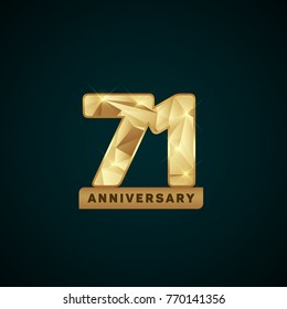 71 Years Golden Anniversary Logotype with low poly number. Vector illustration isolated on dark background.