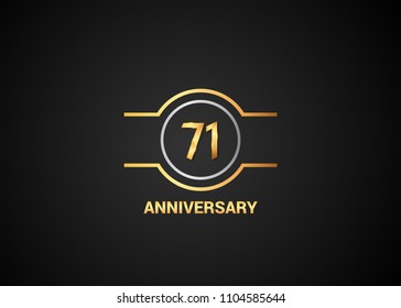71 years golden anniversary with silver circle isolated on black background for celebration event