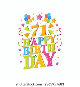 71 years happy birthday logo with balloons, vector illustration 71st Birthday Celebration design