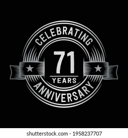 Plantilla de diseño de logotipo de 71 años. Vector e ilustración del 71º aniversario.