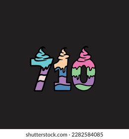 710 del alfabeto y número del vector de la torta