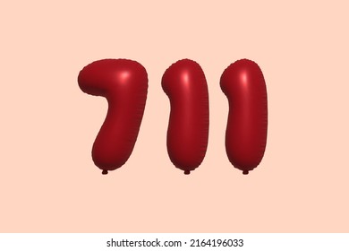 711 globo 3d número hecho de renderización 3d de globo metálico realista. Globos 3D de helio rojo para la venta decoración Fiesta Cumpleaños, Celebración de Aniversario, Fiesta de la Boda. Ilustración del vector