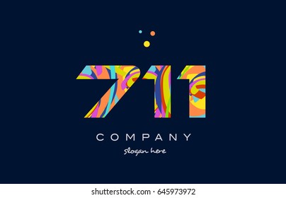 711 number digit numeral logo colored colorful rainbow acrylic modern creative vector icon design template