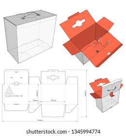 713 flute E with plastic handle and Die-cut Pattern. The .eps file is full scale and fully functional. Prepared for real cardboard production.